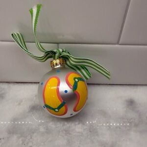 Handpaintd Glass Ball With Yellow And Pink Flip flop Christmas Ornament. NWOT